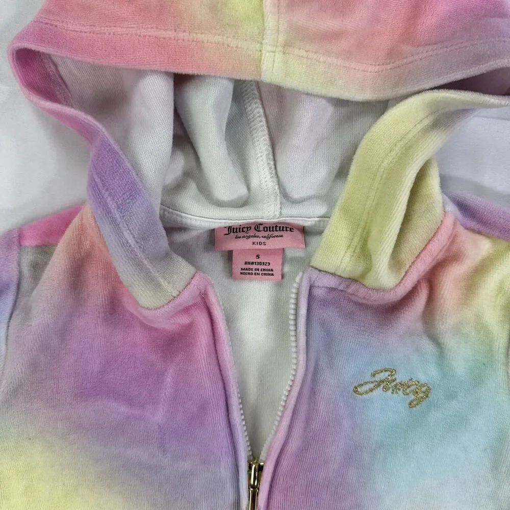 Juicy Couture Kid's Velour Track Jacket 5 Multi‎ Tie Dye Design 2 Front Pockets